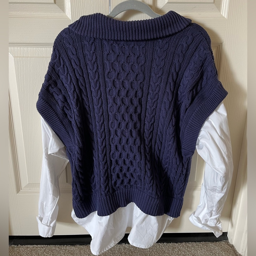 NWOT Pilcro by Anthropologie Navy Cable Knit Twofer Sweater - Picture 7 of 7